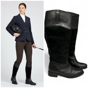 Steve Madden Ritte Black Suede Smooth Leather Pull on Tall Riding Boots Size 6.5